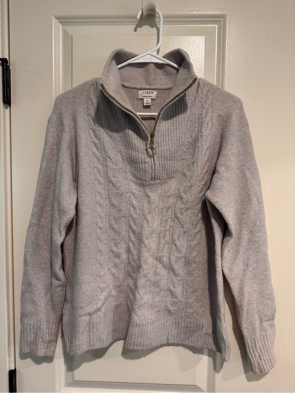 J. Crew Women's Light Pink Heather Cable-Knit Half-Zip Sweater
